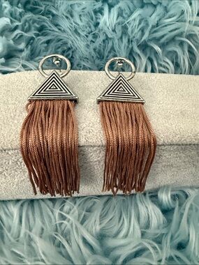 Triangle Tassel Drop Earrings in Copper and Silver